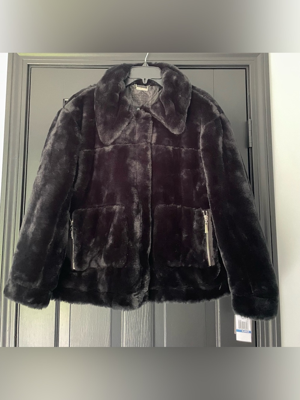 Jou Jou Black Faux Fur Teddy Jacket with Zip Pockets